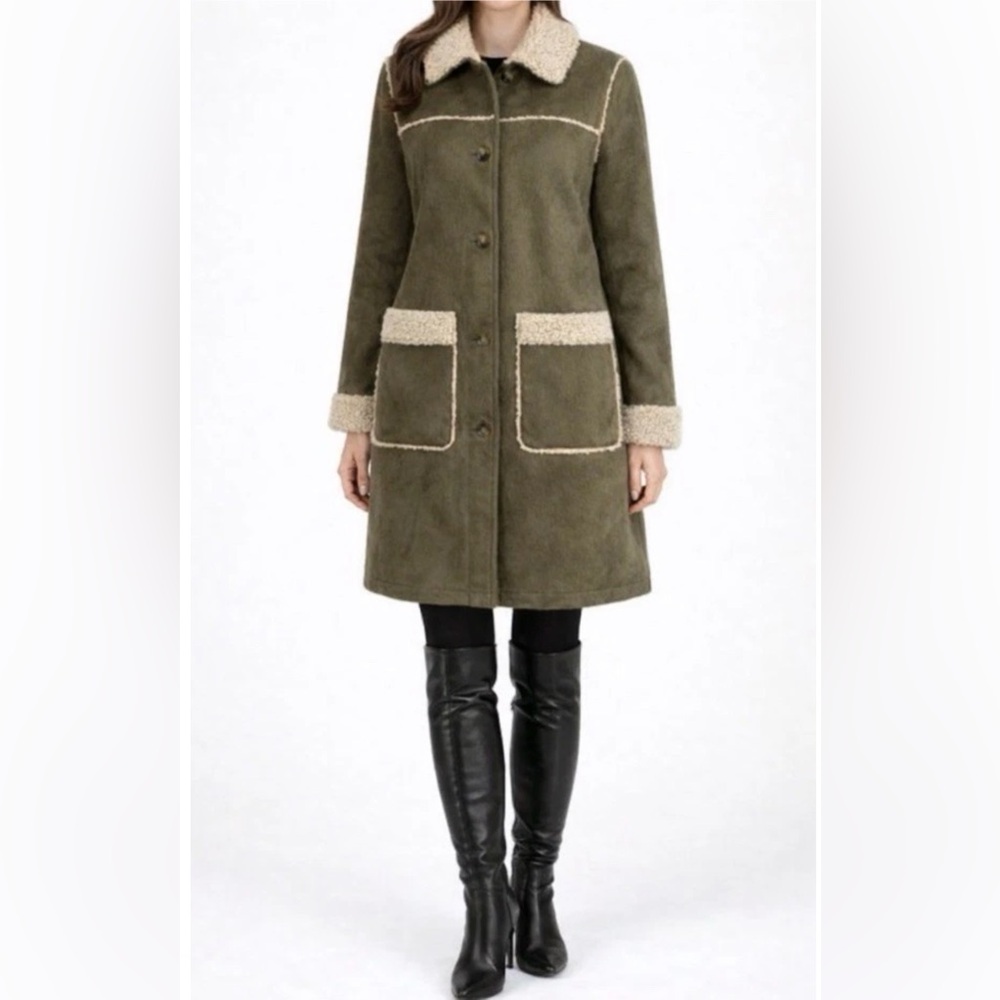 Michael Kors Olive Teddy Jacket with Shearling Accents